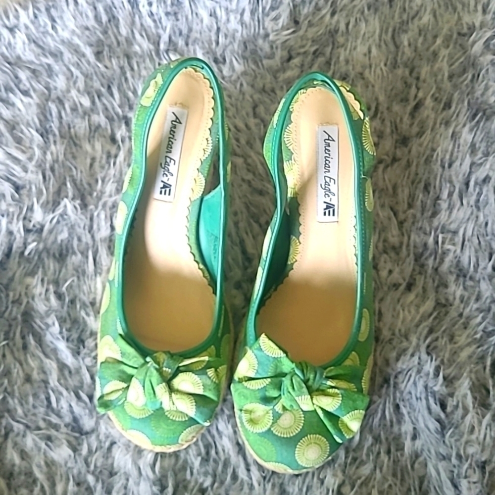 American Eagle Green Espadrilles Wedge